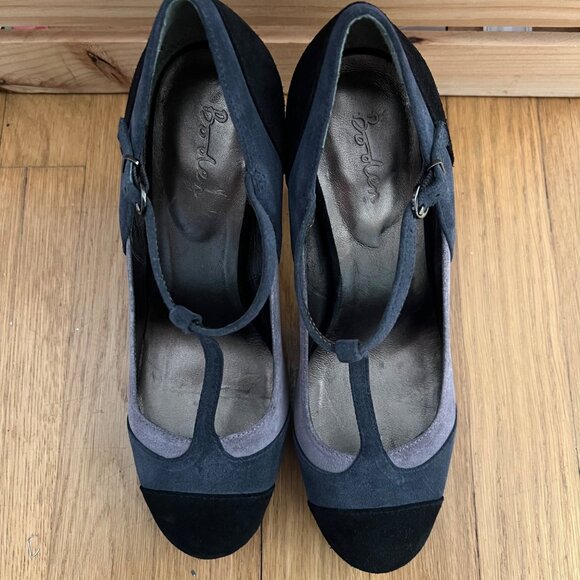 Boden Size 8 Black & Gray Suede Round Toe T-Strap Mary Jane High Heel Pumps Shoe - Picture 3 of 16